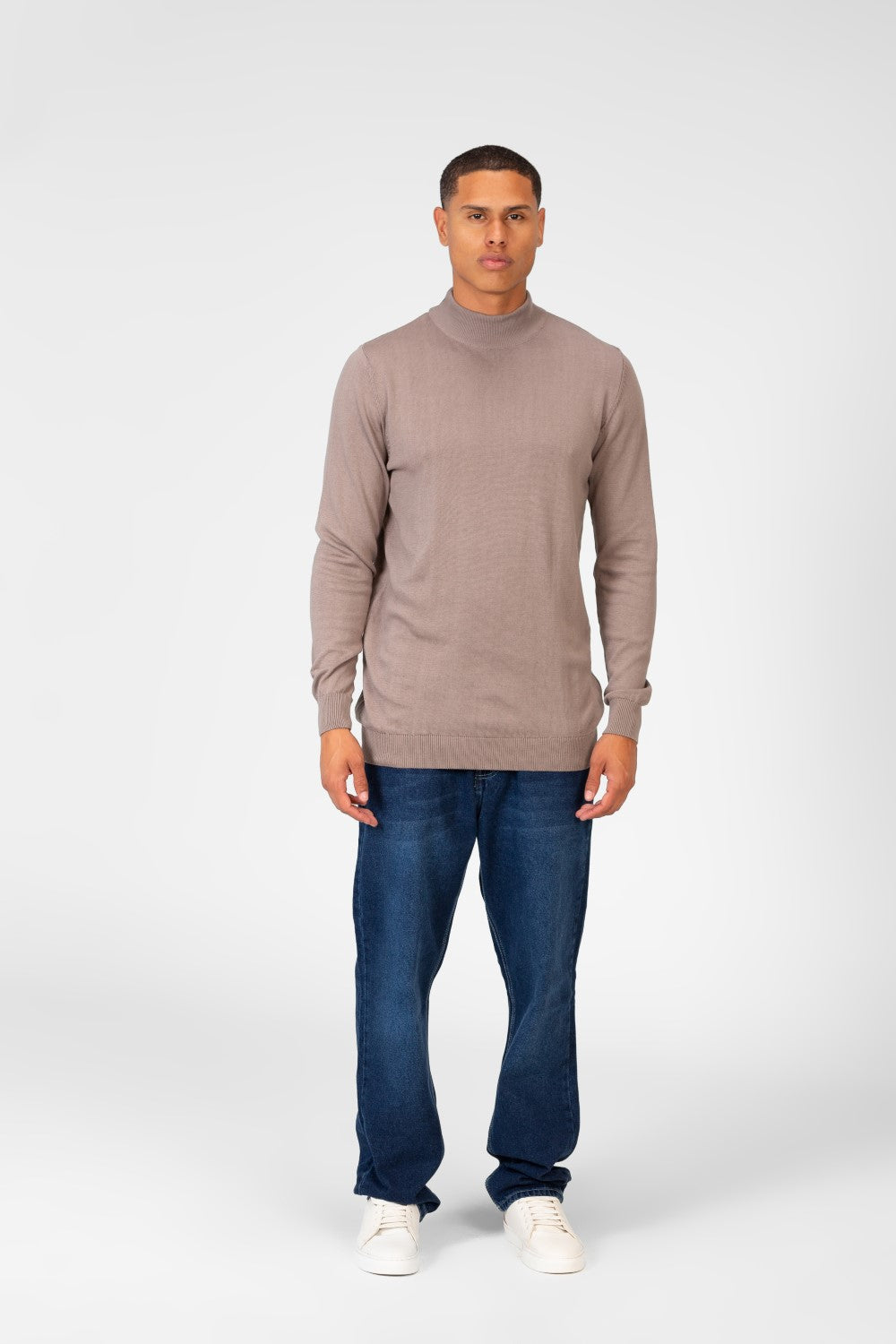Men's Plain Pullover With High Collar And Long Sleeves