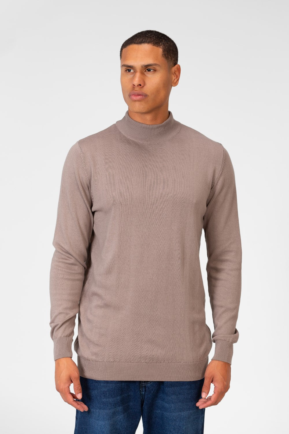 Men's Plain Pullover With High Collar And Long Sleeves