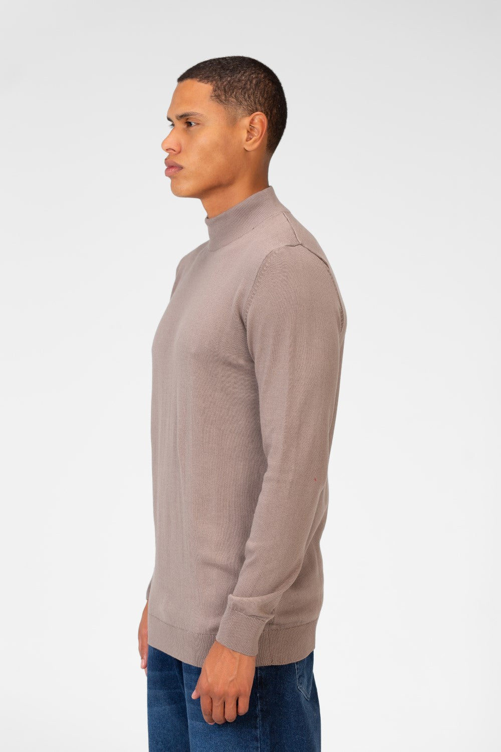 Men's Plain Pullover With High Collar And Long Sleeves