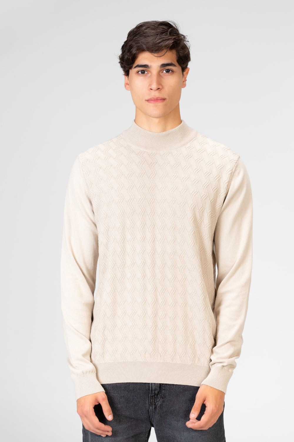 Men's Plain Knitted Cotton Long Sleeved Sweater Pullover