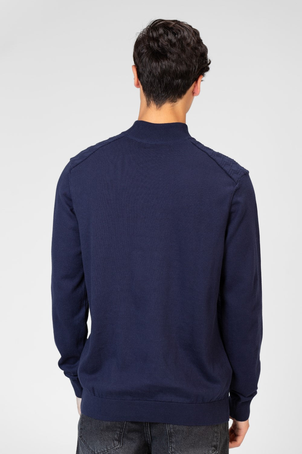 Men's Plain Knitted Cotton Long Sleeved Sweater Pullover