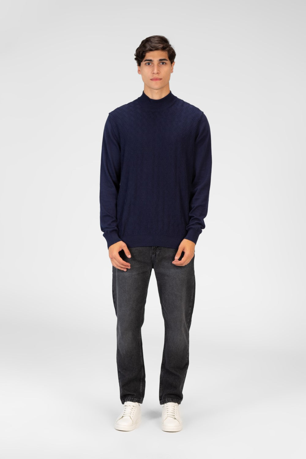 Men's Plain Knitted Cotton Long Sleeved Sweater Pullover