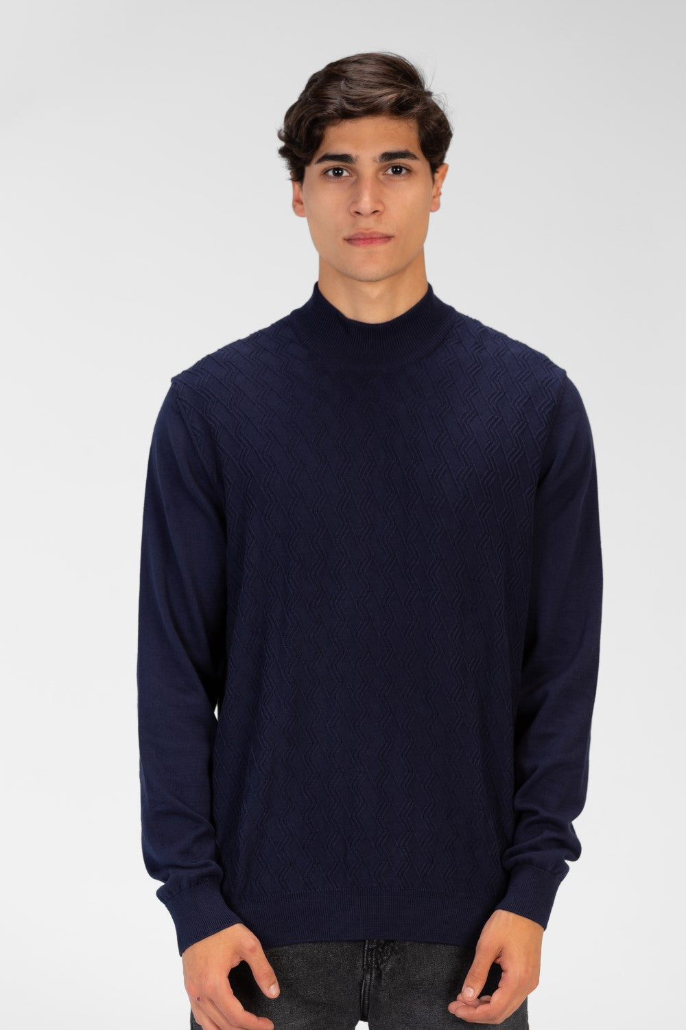 Men's Plain Knitted Cotton Long Sleeved Sweater Pullover