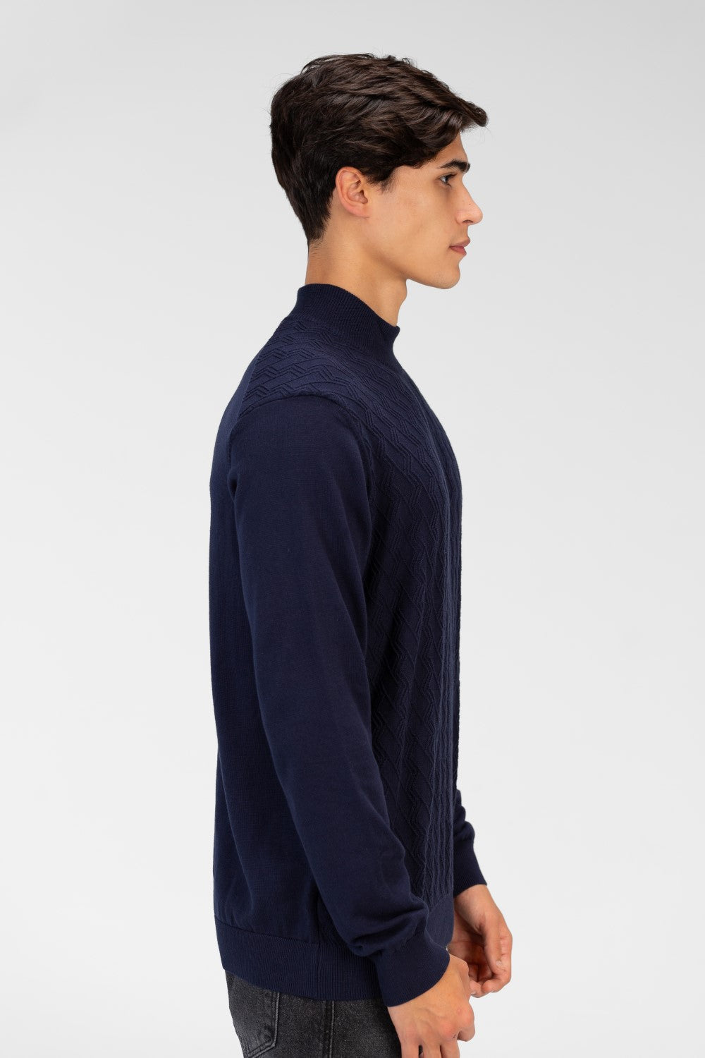 Men's Plain Knitted Cotton Long Sleeved Sweater Pullover