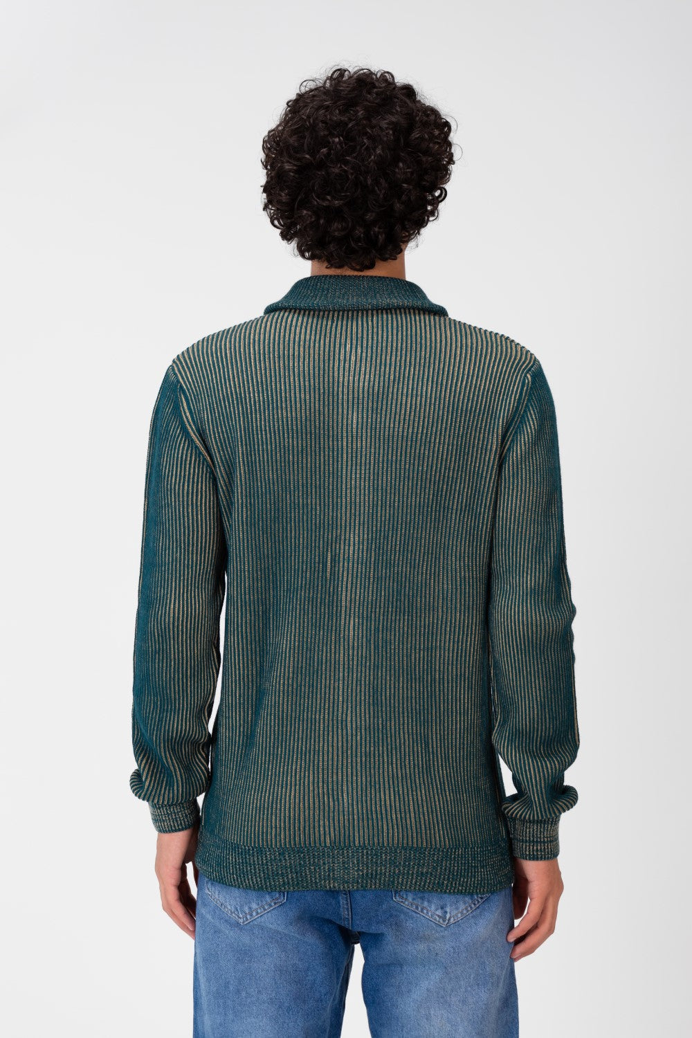 Men's Pullover With Full Zip Up Collar And Long Sleeves