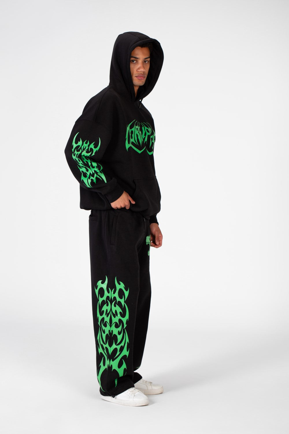 سويت شيرت رجالي مطبوع بغطاء للرأس مصنوع من مادة ميلتون