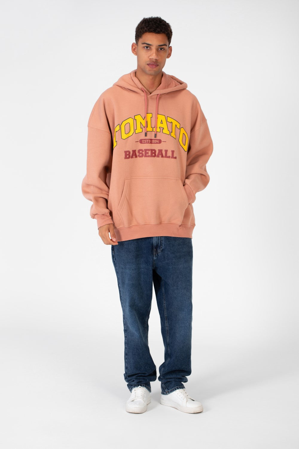 سويت شيرت رجالي كبير الحجم مصنوع من مادة ميلتون مع طباعة طماطم على الأمام والخلف