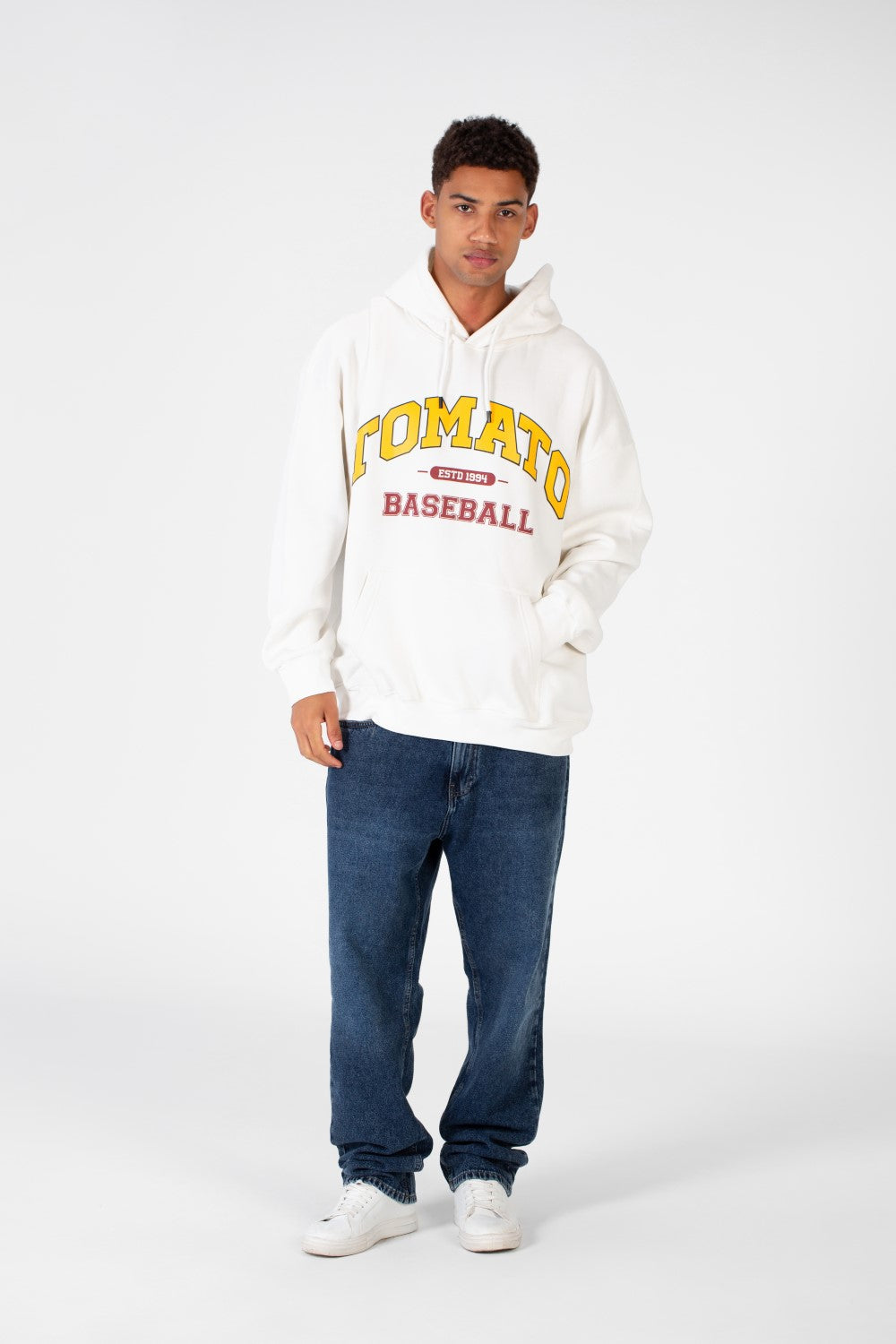 سويت شيرت رجالي كبير الحجم مصنوع من مادة ميلتون مع طباعة طماطم على الأمام والخلف