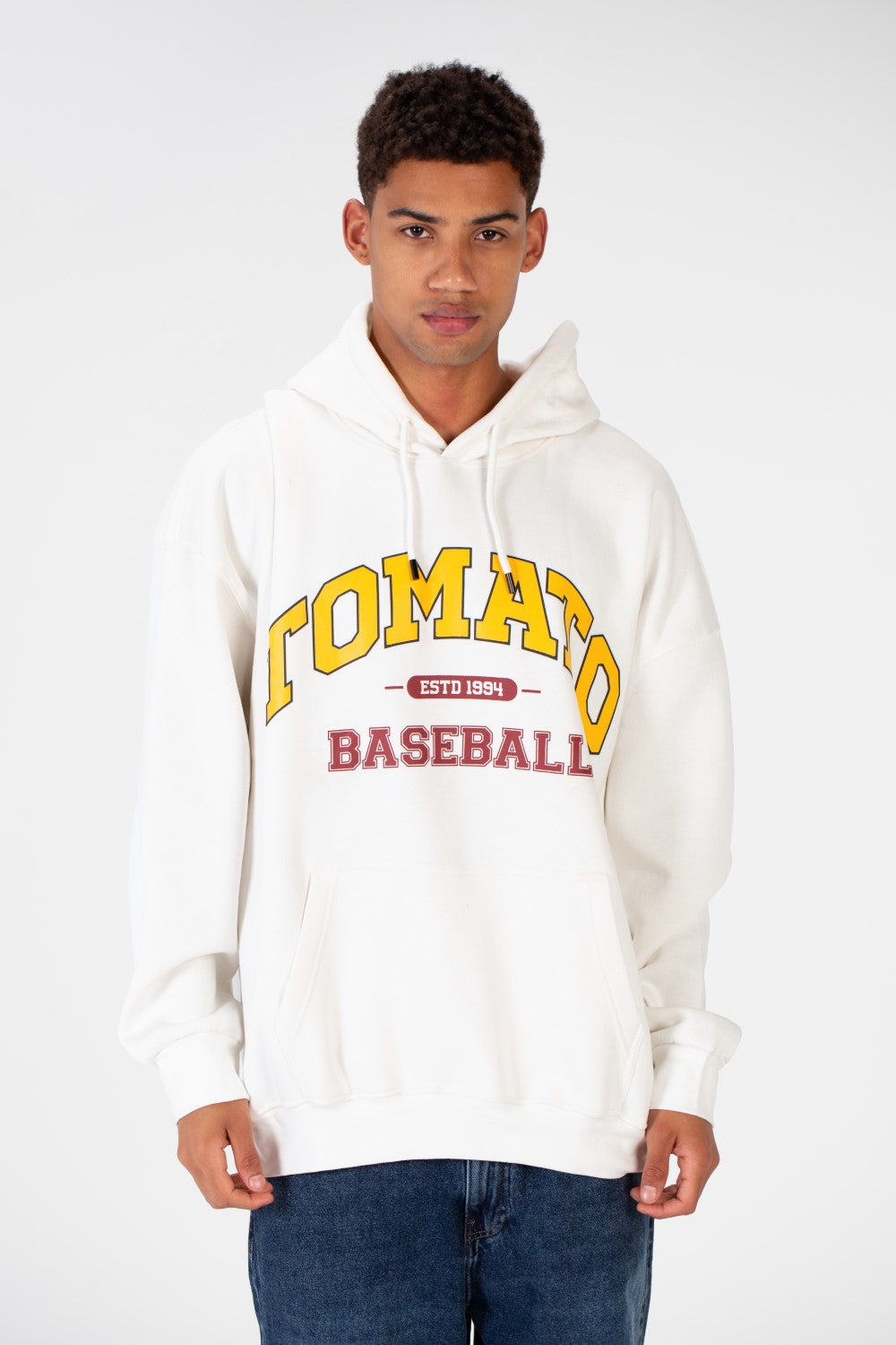 سويت شيرت رجالي كبير الحجم مصنوع من مادة ميلتون مع طباعة طماطم على الأمام والخلف