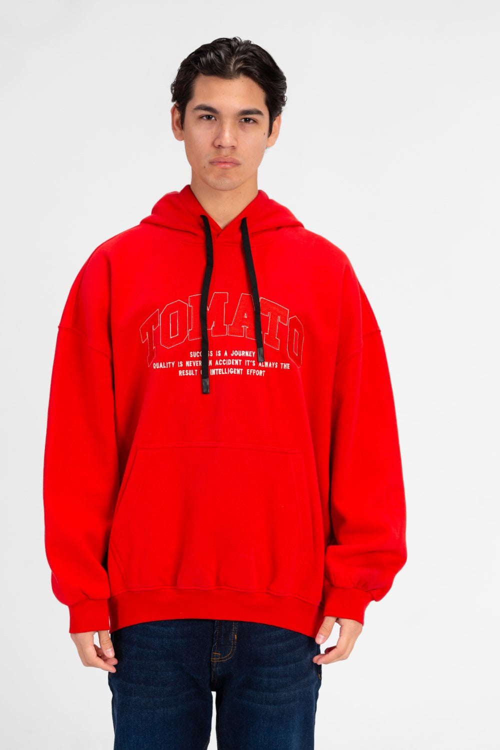 سويت شيرت رجالي كبير الحجم بطبعة نص أمامية على شكل طماطم