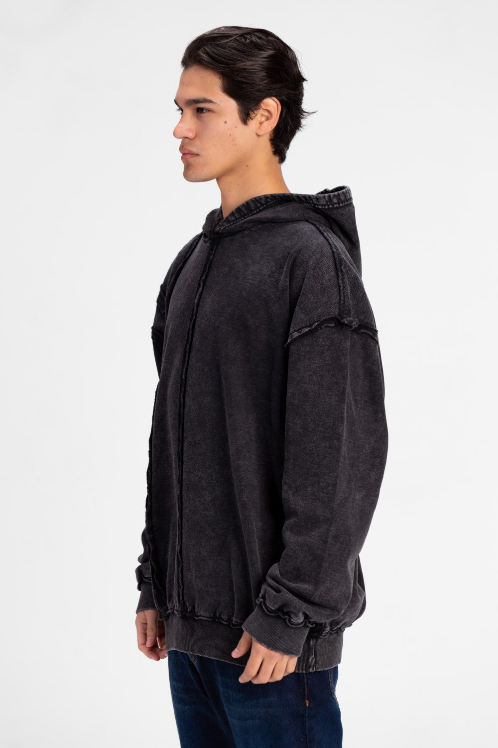 سويت شيرت رجالي كبير الحجم مغسول بغطاء رأس بتصميم فريد