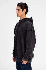 سويت شيرت رجالي كبير الحجم مغسول بغطاء رأس بتصميم فريد