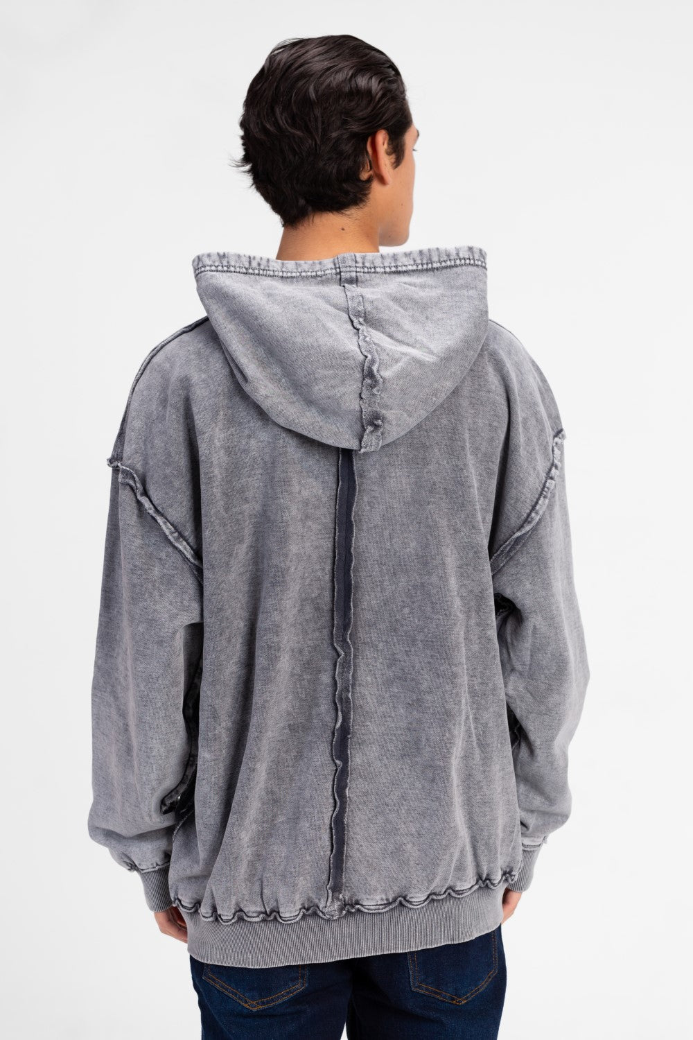 سويت شيرت رجالي كبير الحجم مغسول بغطاء رأس بتصميم فريد