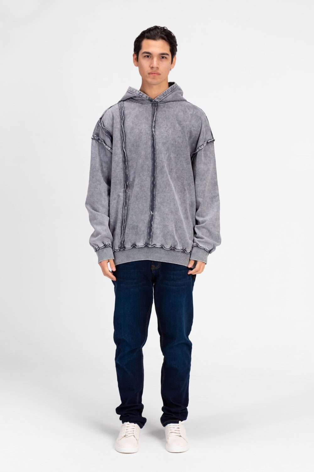 سويت شيرت رجالي كبير الحجم مغسول بغطاء رأس بتصميم فريد