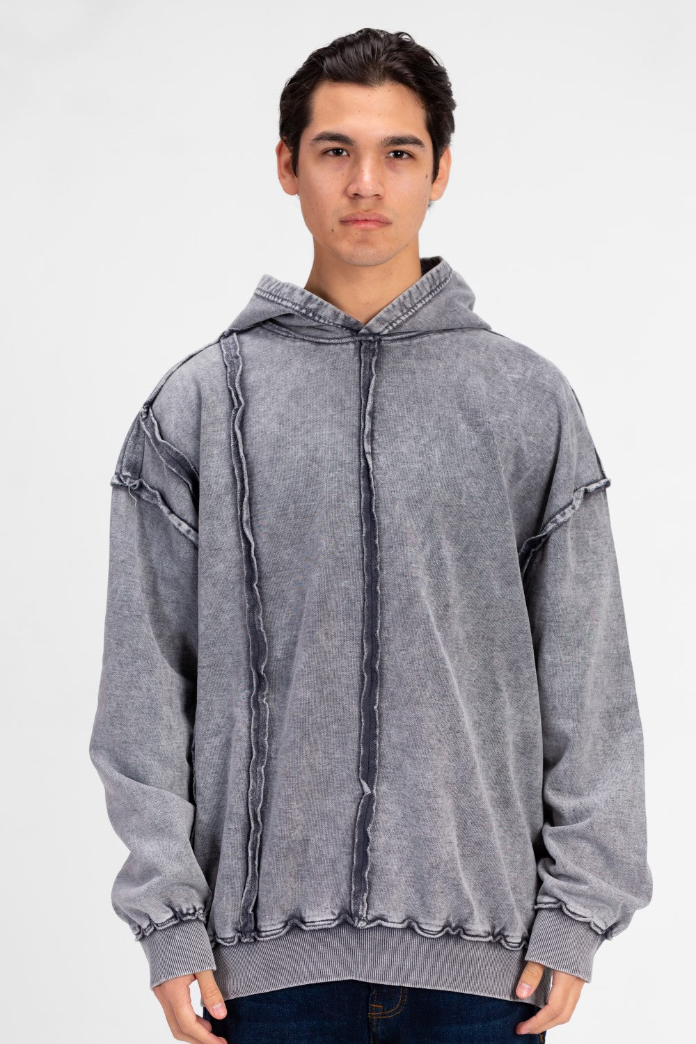 سويت شيرت رجالي كبير الحجم مغسول بغطاء رأس بتصميم فريد