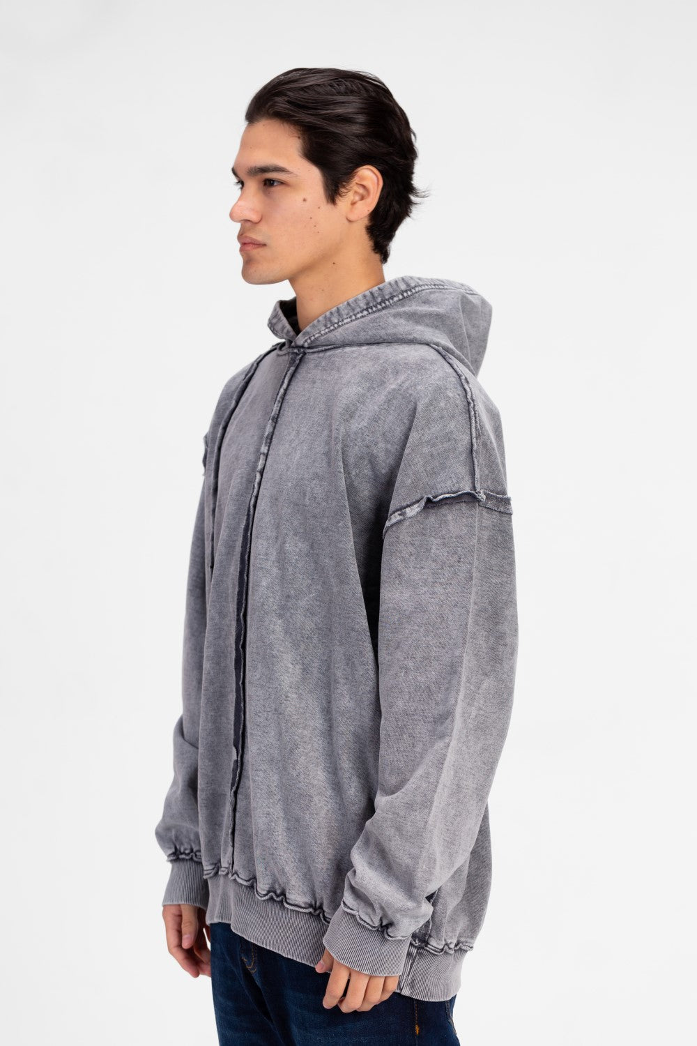 سويت شيرت رجالي كبير الحجم مغسول بغطاء رأس بتصميم فريد