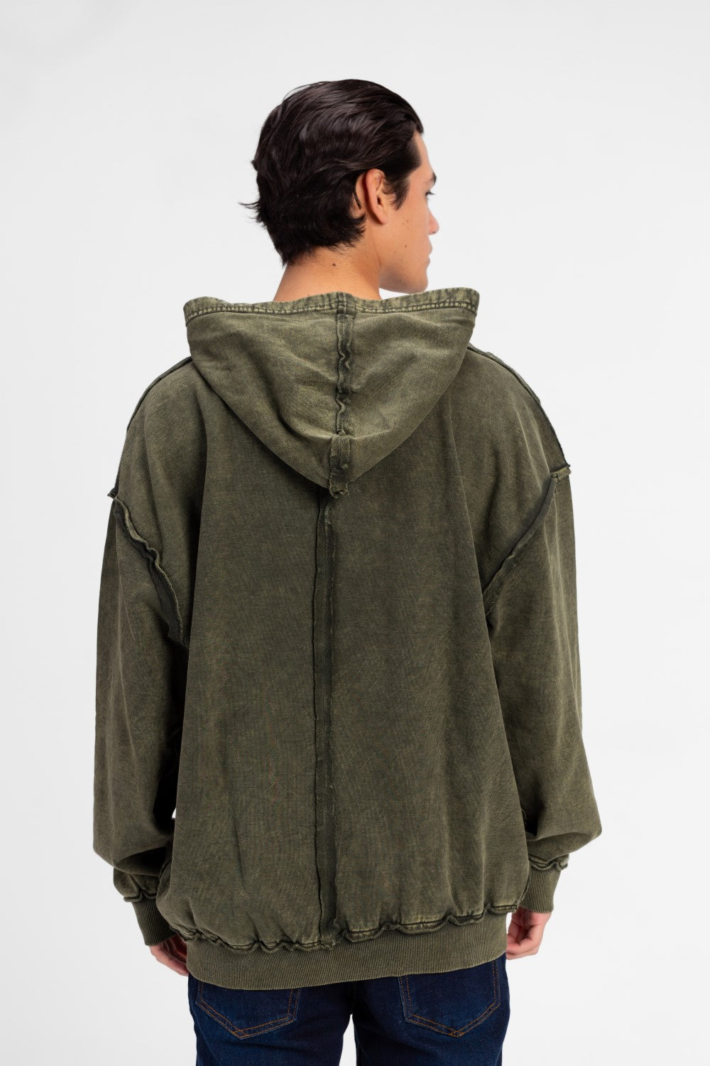 سويت شيرت رجالي كبير الحجم مغسول بغطاء رأس بتصميم فريد