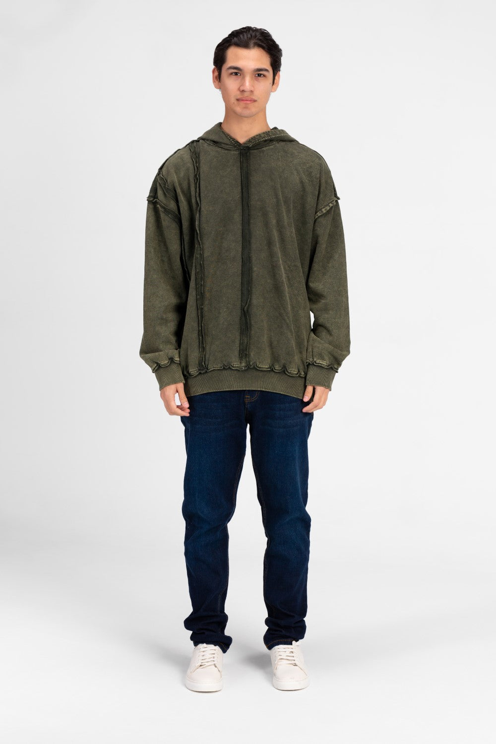 سويت شيرت رجالي كبير الحجم مغسول بغطاء رأس بتصميم فريد