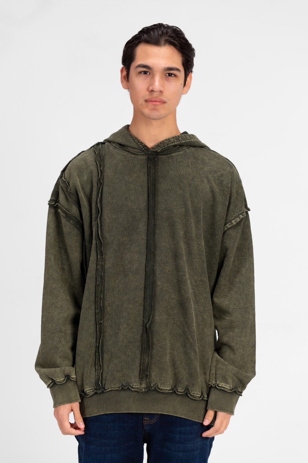 سويت شيرت رجالي كبير الحجم مغسول بغطاء رأس بتصميم فريد