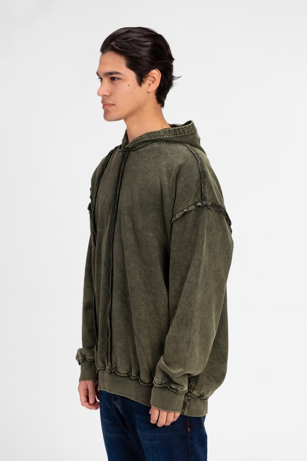 سويت شيرت رجالي كبير الحجم مغسول بغطاء رأس بتصميم فريد