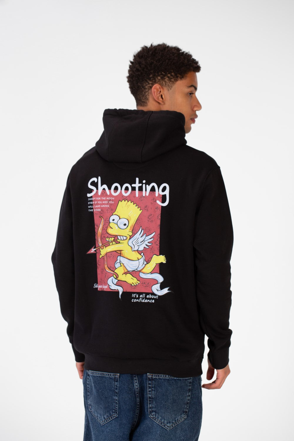 Men's Hood Sweatshirt With Front And Back Print Made Of Melton Material