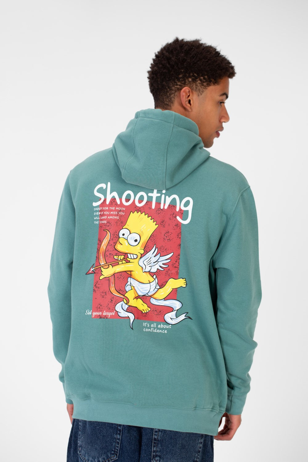Men's Hood Sweatshirt With Front And Back Print Made Of Melton Material