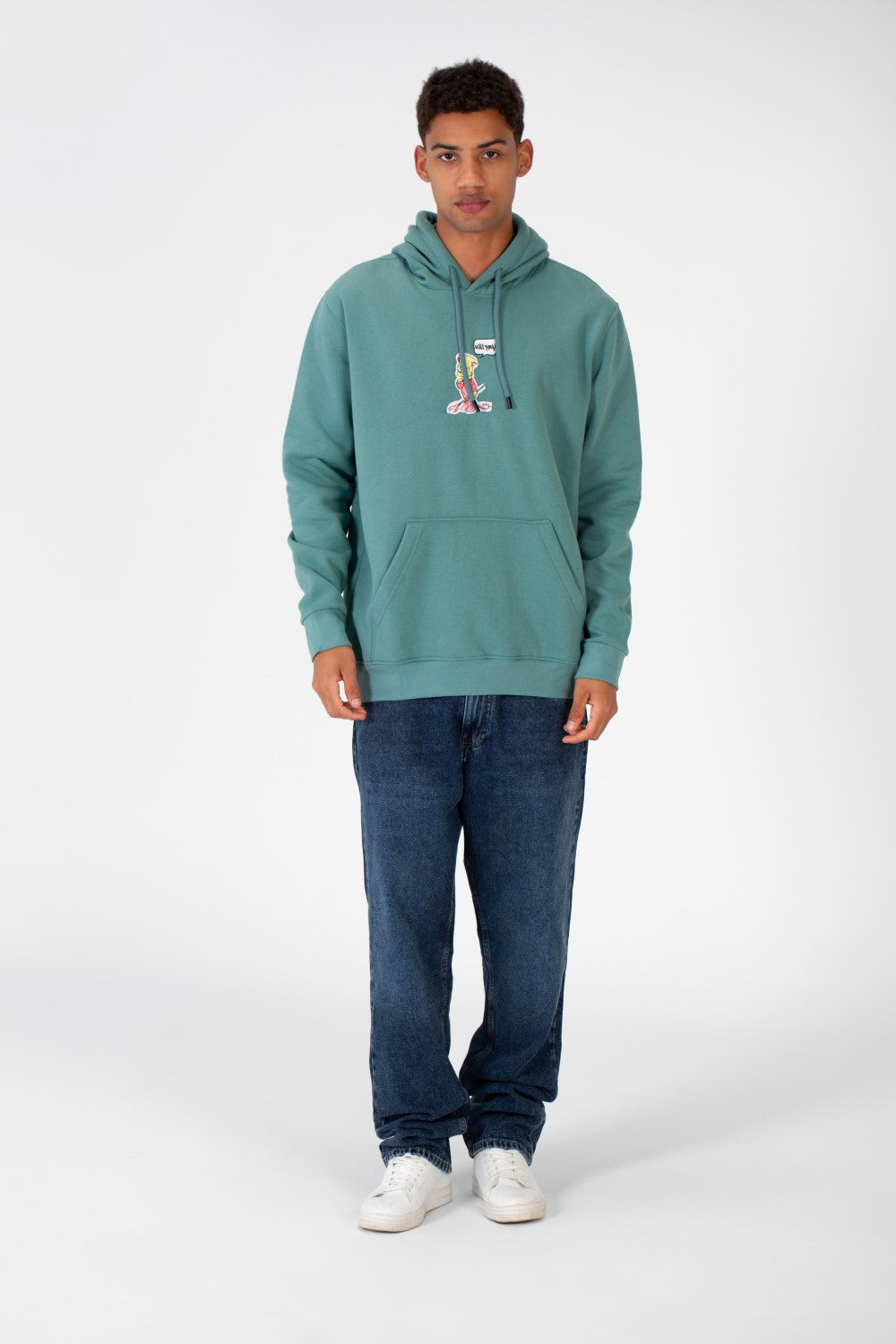Men's Hood Sweatshirt With Front And Back Print Made Of Melton Material