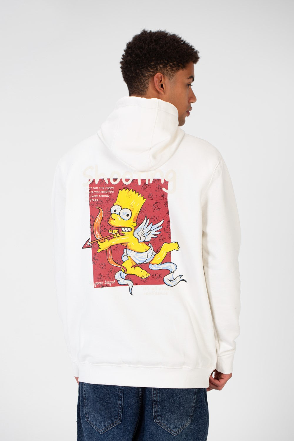 Men's Hood Sweatshirt With Front And Back Print Made Of Melton Material