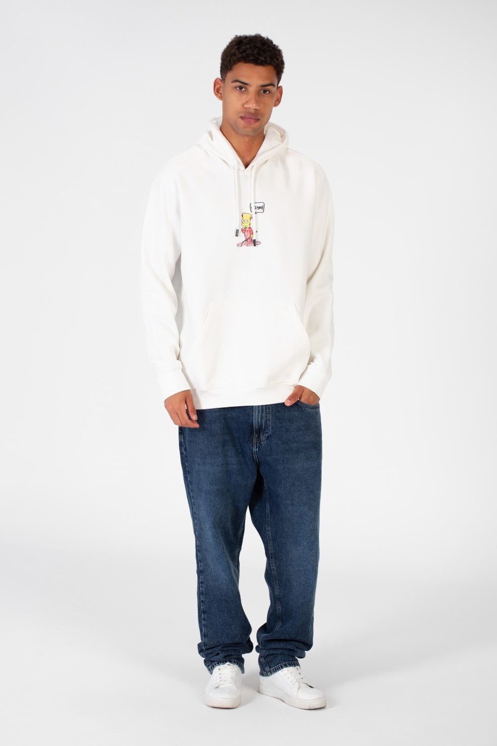 Men's Hood Sweatshirt With Front And Back Print Made Of Melton Material