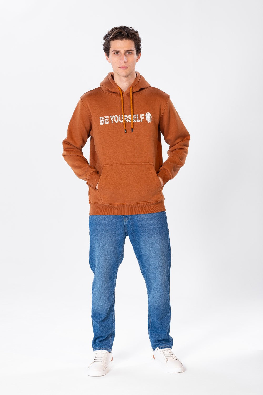 Men's Long Sleeve Hooded Sweatshirt Made Of Practical Melton Material