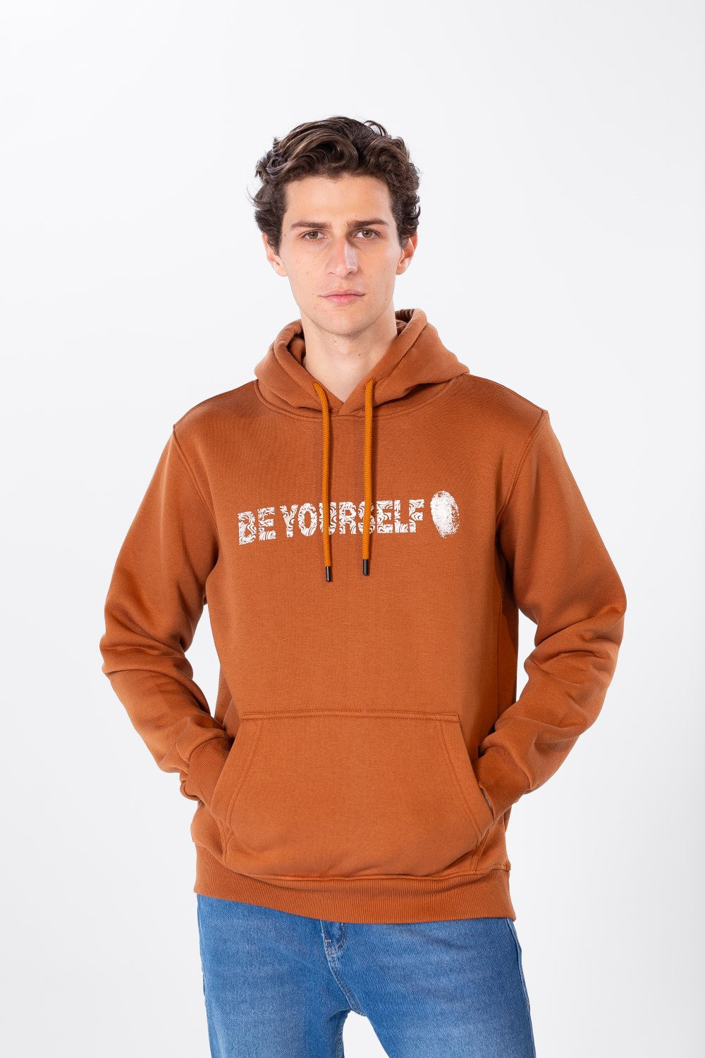 Men's Long Sleeve Hooded Sweatshirt Made Of Practical Melton Material