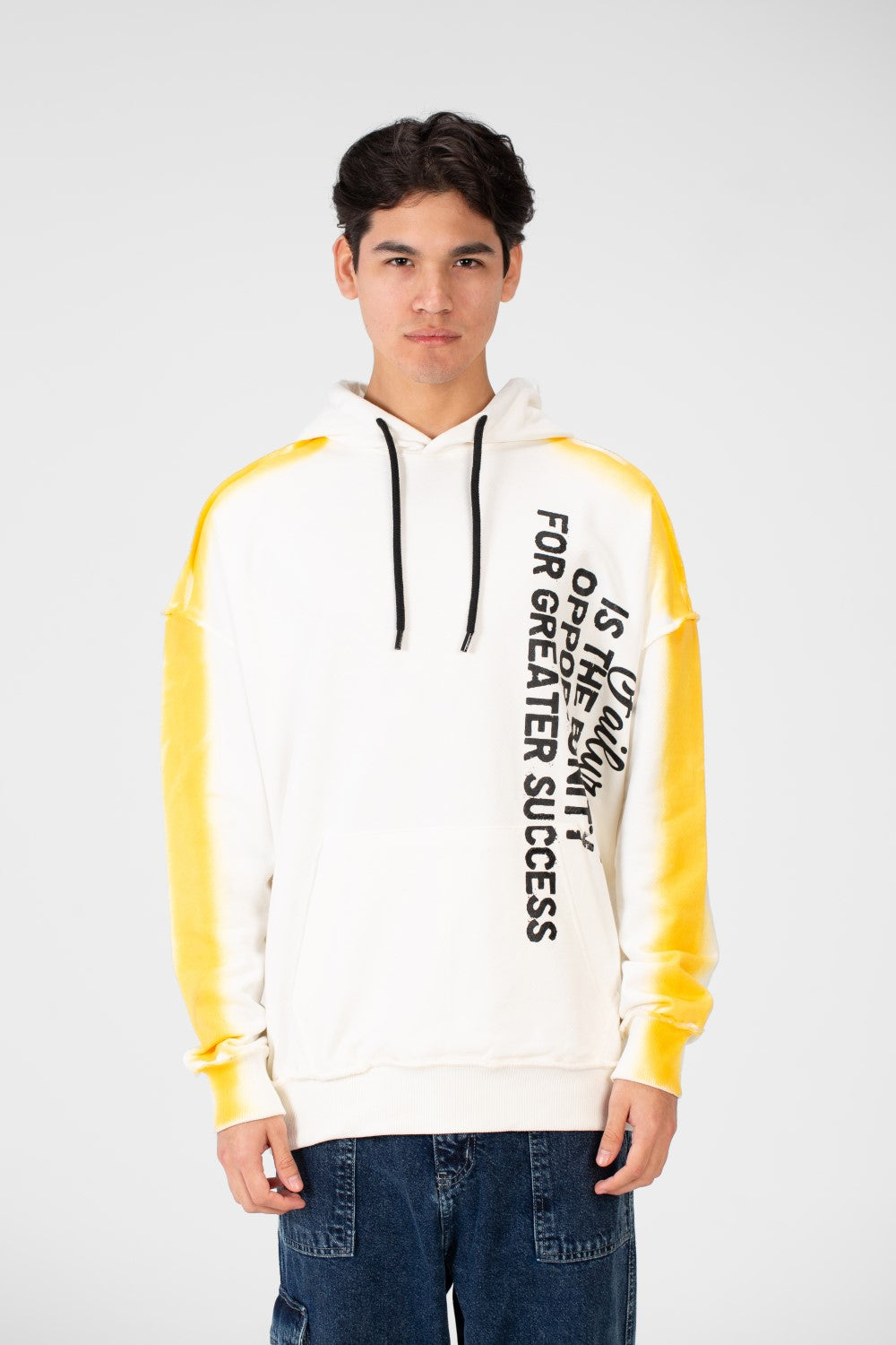 سويت شيرت رجالي كبير الحجم بغطاء رأس وطبعة نصية