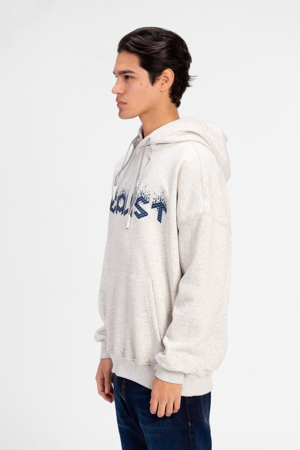 سويت شيرت رجالي كبير الحجم بغطاء رأس وطبعة أمامية