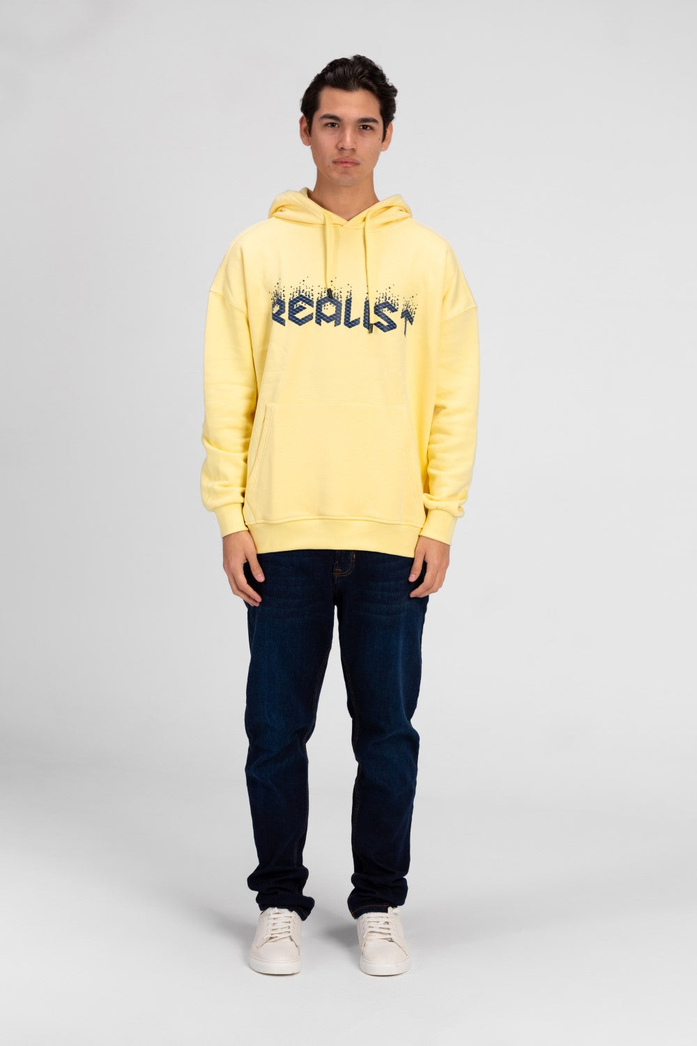 سويت شيرت رجالي كبير الحجم بغطاء رأس وطبعة أمامية