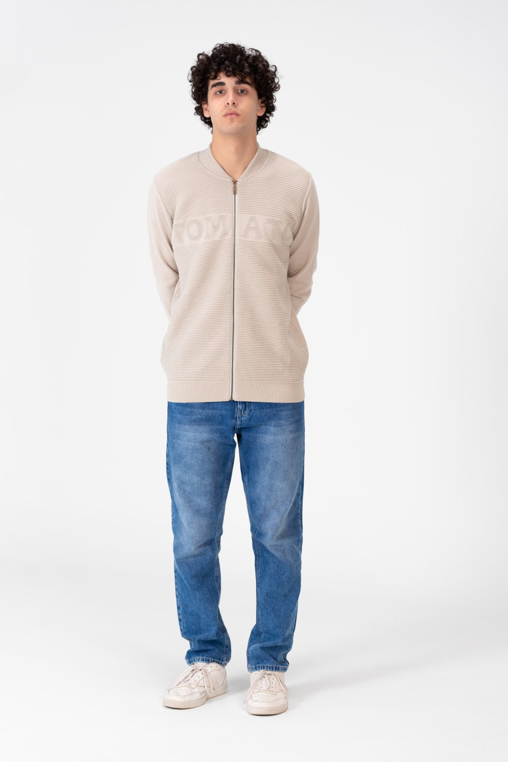 Men's Round Neck Cotton Knit Zippers Pullover