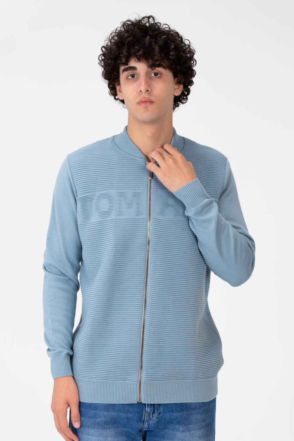 Men's Round Neck Cotton Knit Zippers Pullover