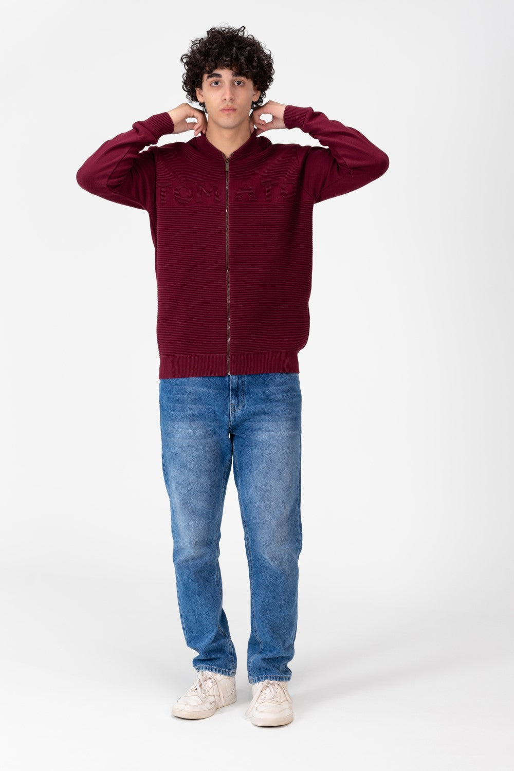 Men's Round Neck Cotton Knit Zippers Pullover