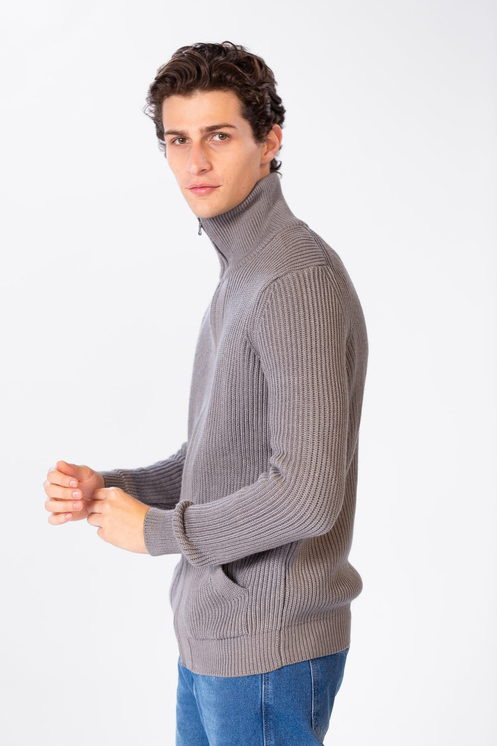 Men's Pullover With Zippers And Pockets With High Collar