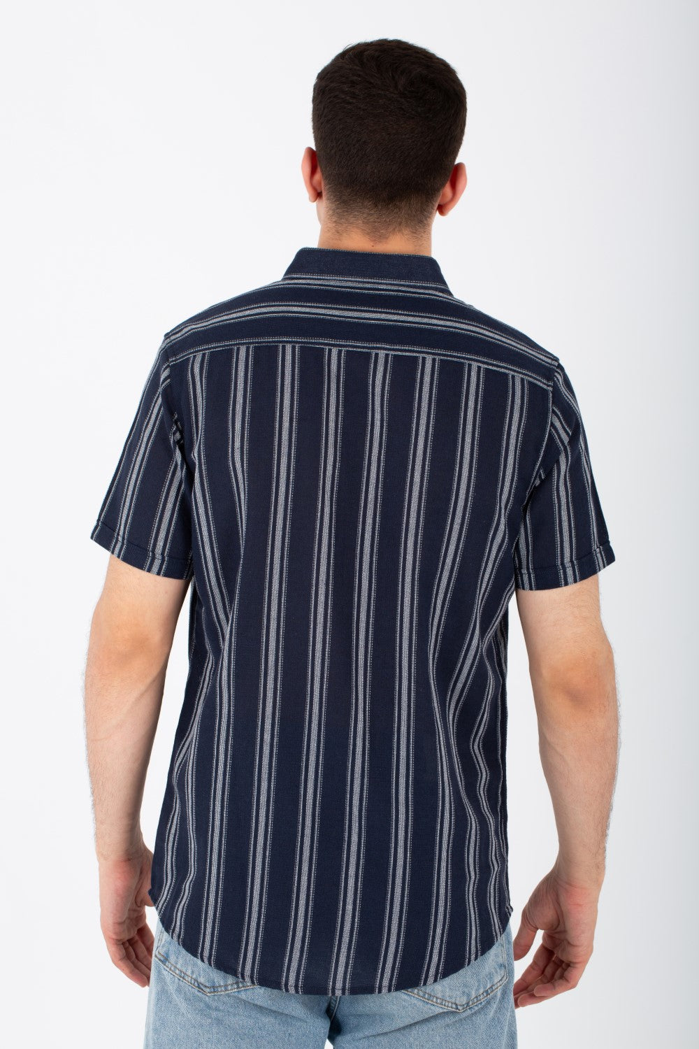 Mens Striped Slim Fit Half Sleeve Shirt With Buttons Front