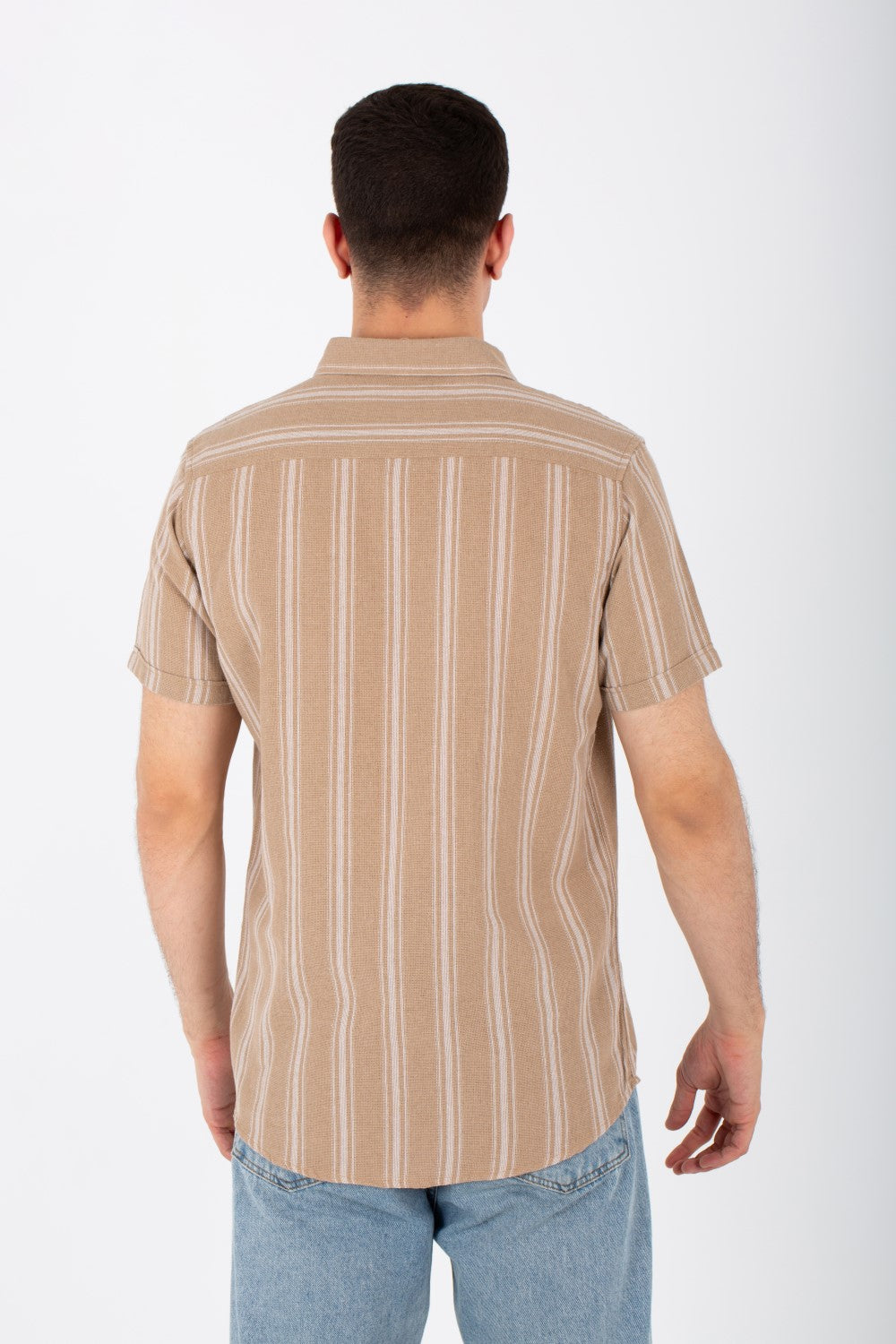 Mens Striped Slim Fit Half Sleeve Shirt With Buttons Front