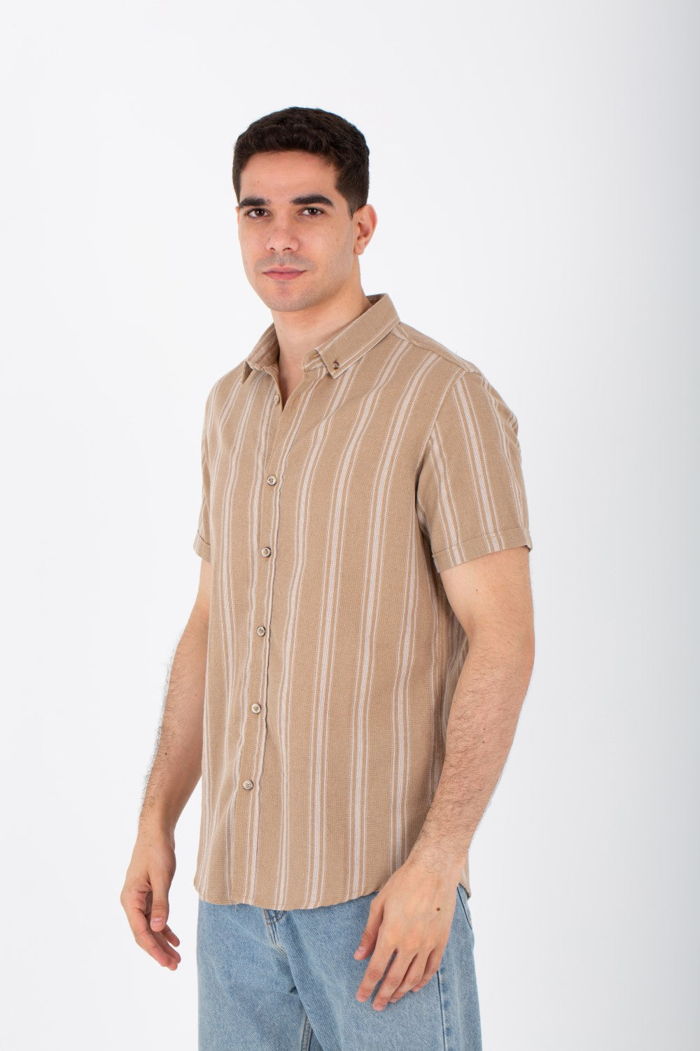Mens Striped Slim Fit Half Sleeve Shirt With Buttons Front