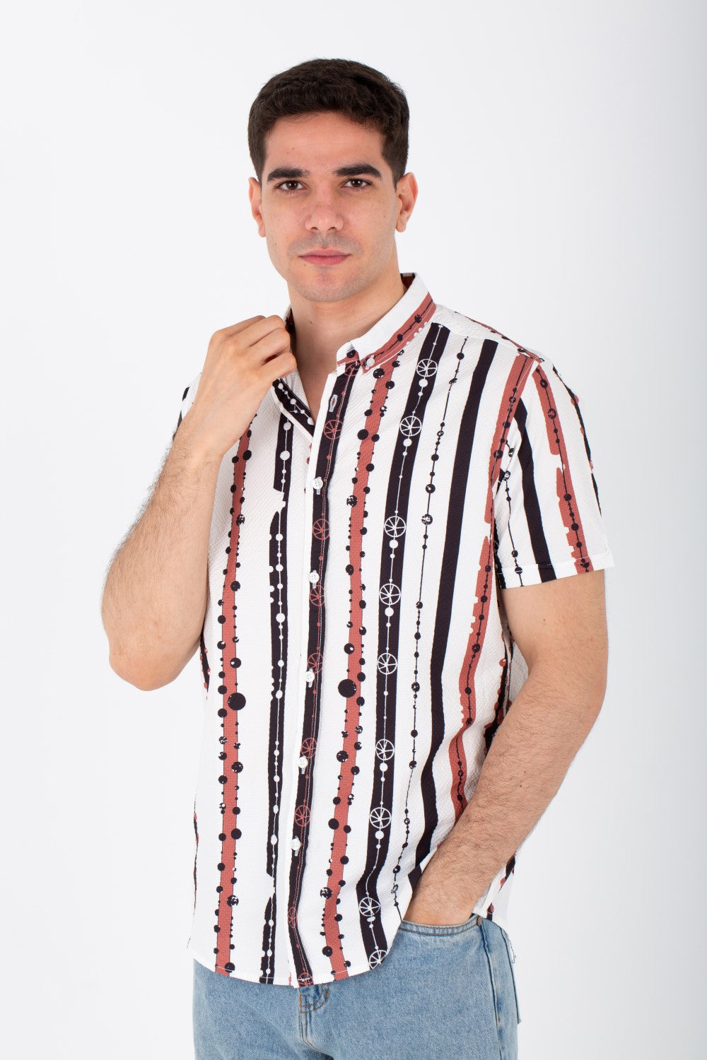 Mens Striped Slim Fit Half Sleeved Shirt In Printed Poplin Material