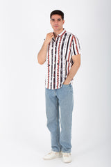 Mens Striped Slim Fit Half Sleeved Shirt In Printed Poplin Material
