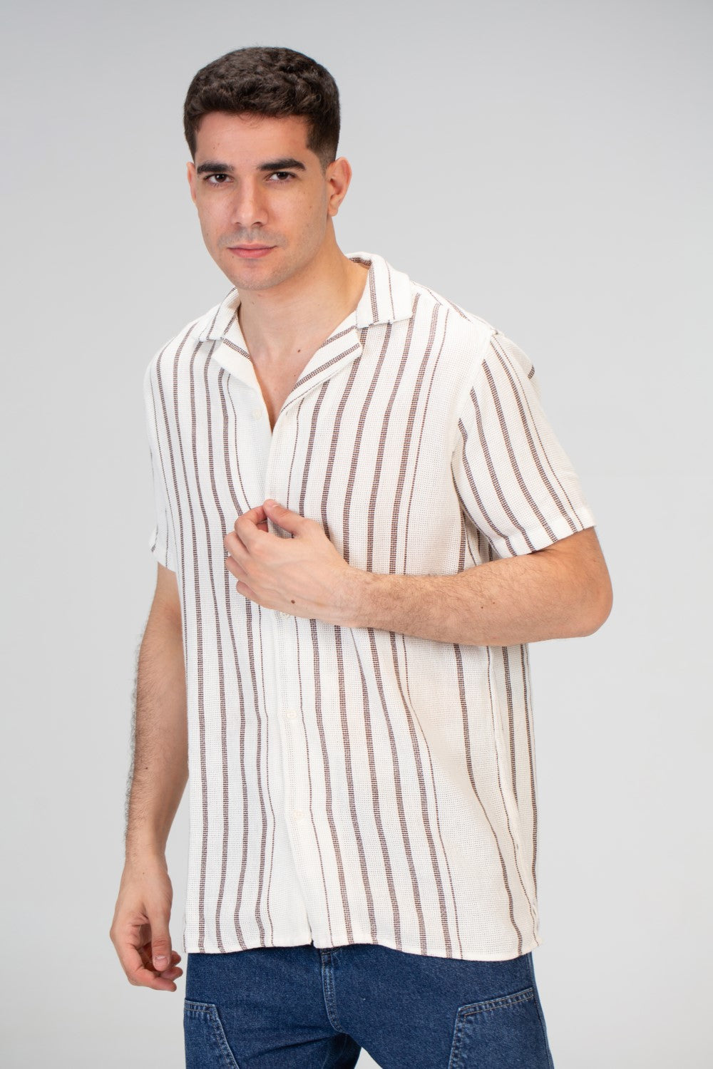 Mens Half Sleeve Striped Trico Shirt With Comfortable Summer Material