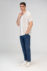 Mens Half Sleeve Striped Trico Shirt With Comfortable Summer Material