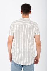Mens Striped Slim Fit Half Sleeve Shirt With Button Front