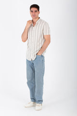 Mens Striped Slim Fit Half Sleeve Shirt With Button Front