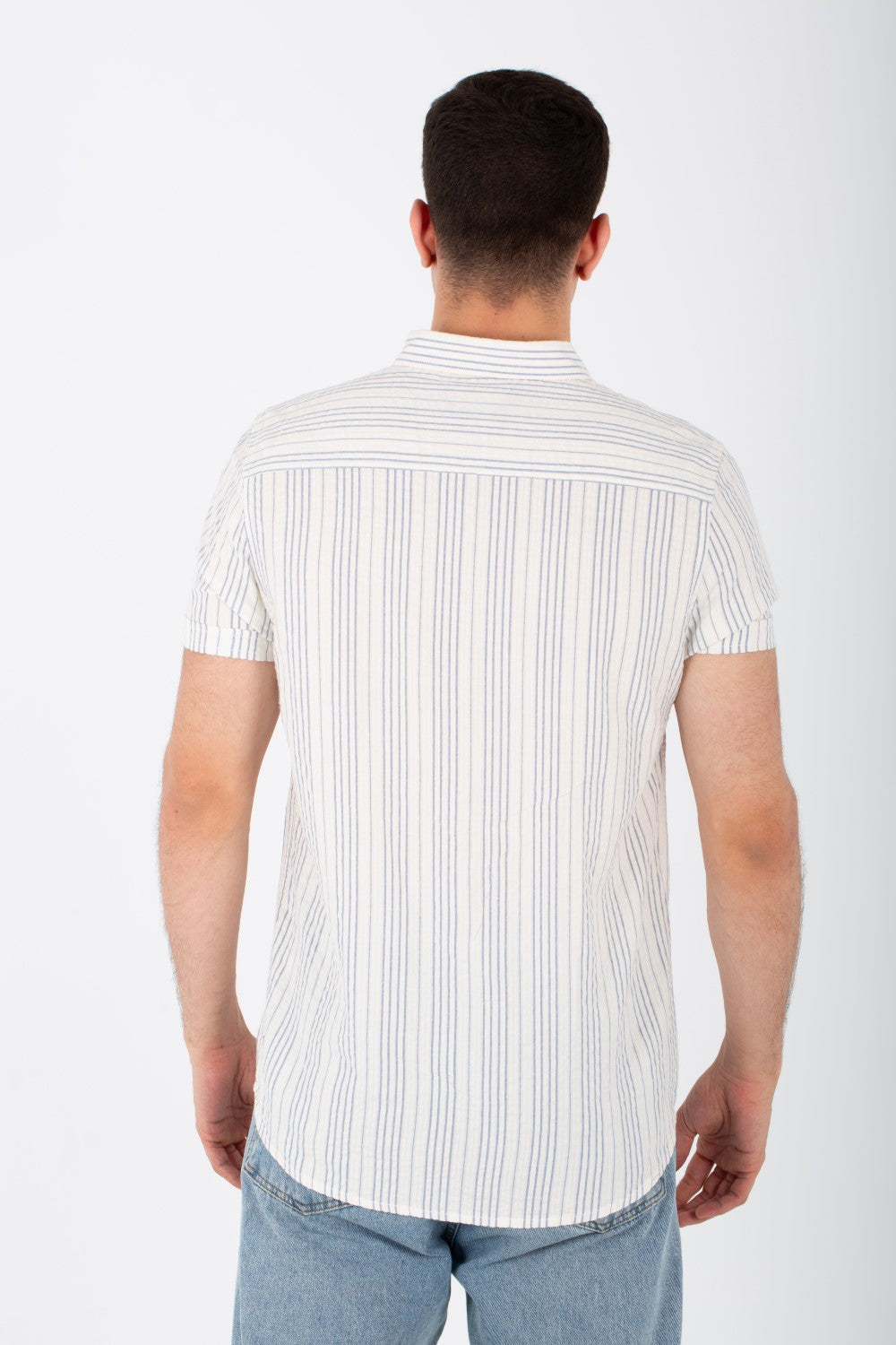 Mens Striped Slim Fit Half Sleeve Shirt With Button Front