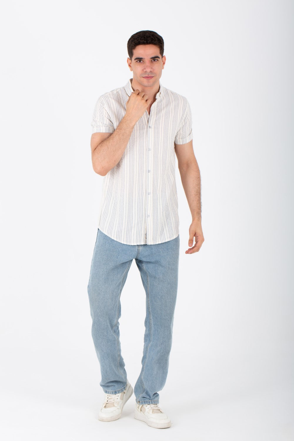 Mens Striped Slim Fit Half Sleeve Shirt With Button Front