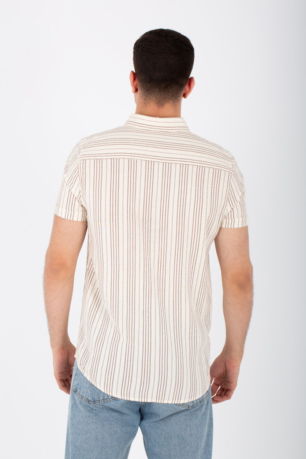 Mens Striped Slim Fit Half Sleeve Shirt With Button Front